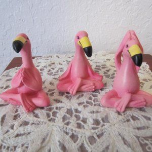 Flamingo Yoga Figurine Set in Different Poses--Boxed--Set of 3--NIB